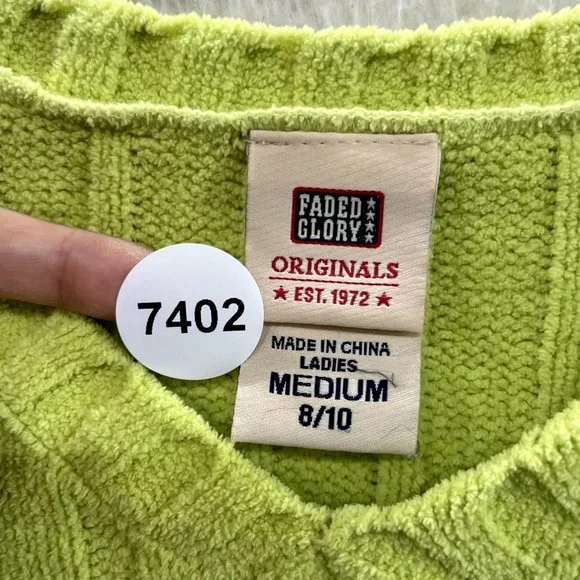 Y2K 2000s Faded Glory Green Fair Isle Icelandic Chenille Knit Sweater M Medium - Picture 7 of 7